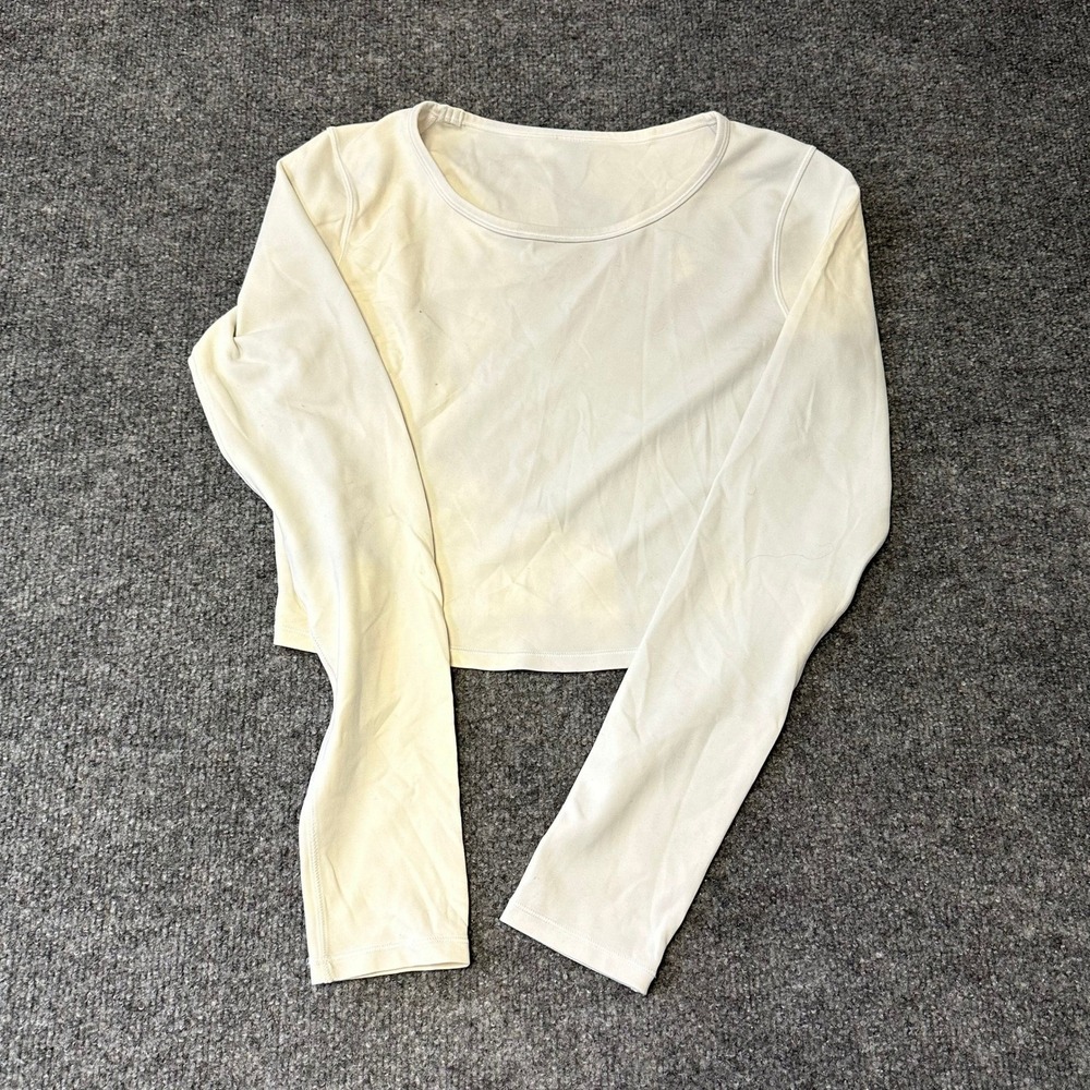 Lululemon Top Womens Size 6 White Long Sleeve Cropped Athletic Yoga Shirt
